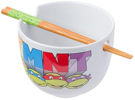 Silver Buffalo TMNT Teenage Mutant Ninja Turtles Ceramic Ramen Noodle Rice Bowl with Chopsticks, Microwave Safe, 20 Ounces