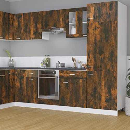 FIRBNUS Meuble de Cuisine Armoire Vitrée Suspendue Chêne fumé 60x31x60 cm Bois d'ingénierie Armoire de Rangement Grande Capacité Largement Utilisée dans Restaurants Hôtels Lieu de Travail