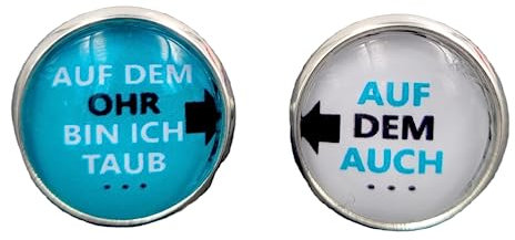 Stechschmuck Ohrstecker Handmade Ohrclips Ohrklemmen Spruch Zitat Motto Auf dem Ohr bin ich taub Blau Weiß Silber Farben Damen Kinder Kitsch Kawaii 1 Paar Größe Wählbar (Ohrstecker 12mm)
