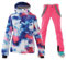 ALSOGO Damen Skianzug Schneeanzug Winddicht Wasserdicht Skifahren Snowboardjacke Trägerhose Set Zum Skifahren Snowboarden Klettern SMNHua+Pink M