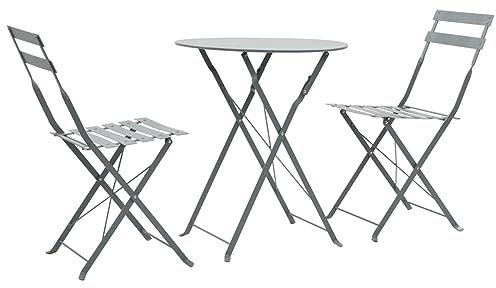 ZEYUAN 3-TLG. Bistro-Set, Gartenset Tisch Und Stühle, Balkon Möbel Für Kleinen Balkon, Balkonset, Terrassenmöbel, Balkonmöbel, Stahl Grau