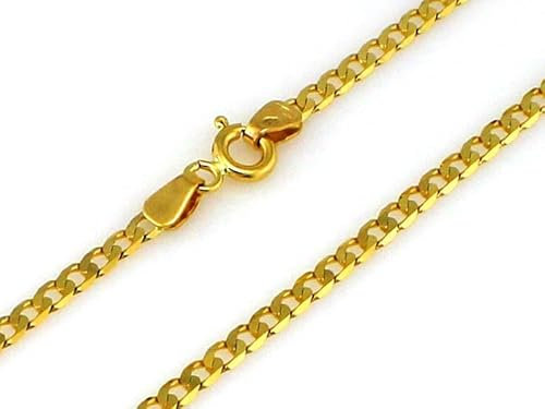 Sapphir Echtgold 9 kt 375 Gold Goldkette Panzerkette Halskette Kette Collier Schmuck 375 Gold Italienisch Flach Panzer Unisex diamantiert Goldkette 1,70 mm breit 45cm lange - inkl Zwei Luxusgeschenke