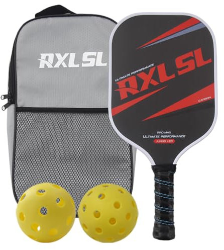 RXL SL Fibra de Carbon Palas de Pickleball,Textura Mate,16mm Grosor de la Paleta,1 Raqueta y 2 Pelotas,Juego de taquetas de paletas Pickleball para Jugador Profesional,Rojo