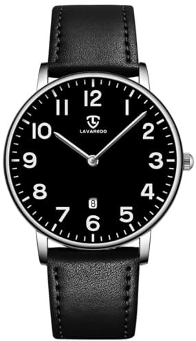 aswan watch Flache Herren Analog Quarz Armbanduhr mit Lederarmband, Datum, 2 Zeiger, 39 mm Gehäusegröße