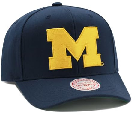 Mitchell & Ness Michigan Wolverines NCAA Team Ground Low Pro Precurved Snapback Hat Cap - Navy, Marineblau, Einheitsgr��e