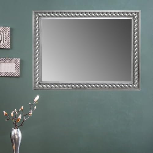 LEBENSwohnART Traumhafter Spiegel MIRA 52x62cm antik-Silber Facette Holzrahmen Wandspiegel Design