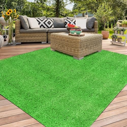 XLX TURF Outdoor Grass Area Rug 5FT X 7FT, Green Fake Turf Carpet Floor Mat for Balcony, Patio, Yard, Extra Large Pets Dogs Grass Pad
