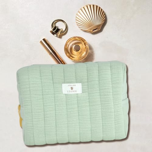 Trousse Toilette Femme - Rangement Cosmetique, Maquillage Format Voyage - 21x15x10 - Gaze de Coton et Fermeture Éclair - Pochette Femme Maquillage, Grande Capacité - Organisateur Produit de Beauté