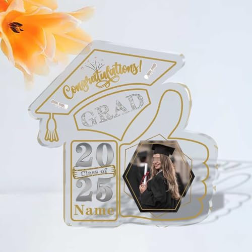 Discodes Regalo de Graduación Personalizado Decora la Placa de Acrílico 2025 Conmemorativo de Despedida con Fotos para Colegas y Amigos Masculinos y Femeninos(Champán y Plateado)