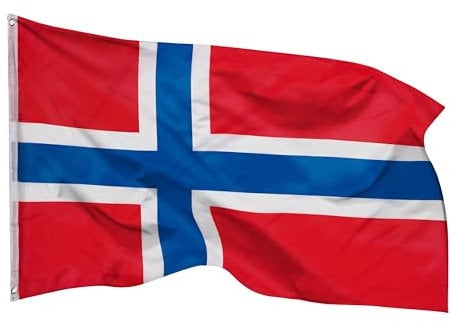 PHENO FLAGS Bandera de Noruega - bandera noruega 90 x 150 cm con ojales de latón - bandera resistente para asta - 100% poliéster