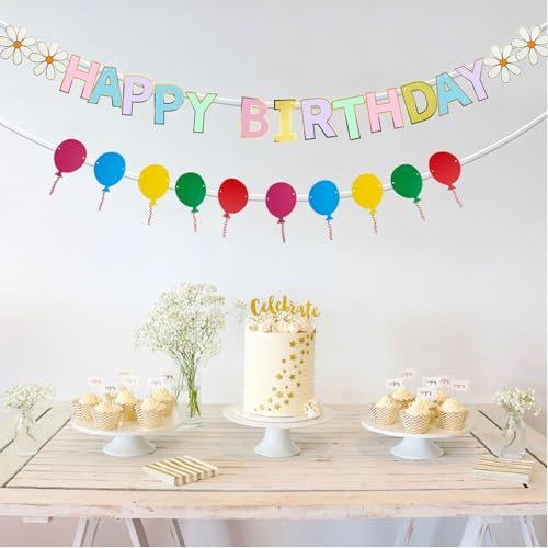 Happy Birthday Girlande Geburtstag Girlande Geburtstagsgirlande Deko Geburtstagsdeko Bunt Happy Birthday Banner Kinder Erwachsene Mädchen Junge Banner Geburtstag (Ballon+Girlande)