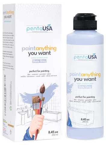 PENTAUSA Vernice multiuso impermeabile tutto in uno, per bagno, vasca da bagno, piastrelle, superfici bagnate, lavello, armadio da cucina, piano di lavoro, legno, mobili, opaca, 250 ml (grigio ardesia