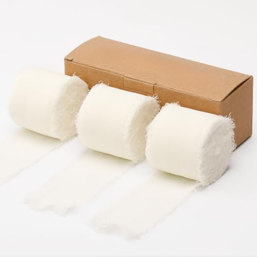 KINGLAKE 4cm Chiffonband Hochzeit, Geschenkband Cremeweiß Breit, 18.9M Schleifenband, Seidenband, Weihnachtsband, Dekoband für Geschenke Eukalyptus Weihnachten