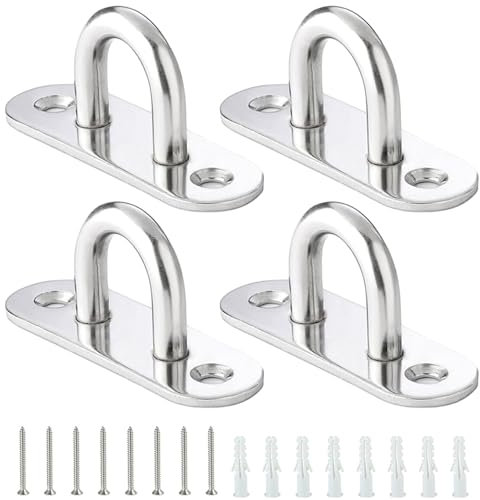 CECOMBINE Stainless Steel Eye Plate U Hooks, 4 Pack Heavy Duty Wall Mount Ceiling and Screw Hooks, Suspension U Hooks Large Hook and Eye with Screws and Plastic Plug for Wall Ceiling Hanging