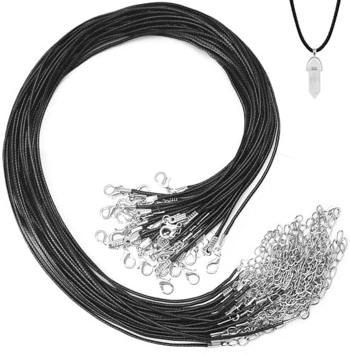 Hocansen 100 Pezzi Cordino per Collane 450mm Corde Della Collana con Moschettone Nero Cordoncino Cerato per Collana per Gioielli Fai da Te (XLS/Black)