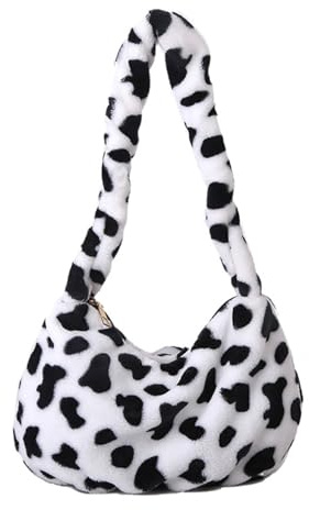 Yardenfun Damen Umhängetasche Kuhmuster Aus Weichem Plüsch 9.8X7.1X3.9 Zoll Modische Schultertasche Für Alltag Und Winter Kreative Tragbare Handtasche