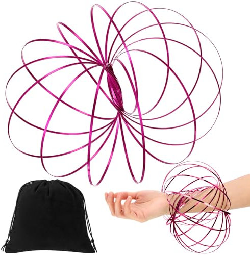 Durchflussringe Spielzeug 3D Arm Feder Magisch Durchflussring Edelstahl Multisensorisch Pädagogisch und Interaktiv Feder Spielzeug mit Schwarzem Samt Beutel für Antistress Spielzeug(Rosenrot)