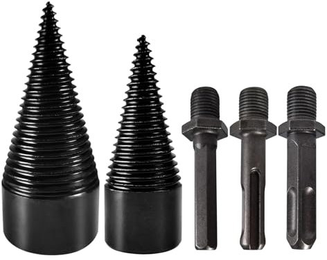 Umelee Punta Conica Spaccalegna, 32mm+42mm Punta Spaccalegna per Trapano con 3 Alberi di Perforazione, Spaccalegna a Cono di Vite, Cono per Trapano per Spaccalegna, Trapano Elettrico, Taglialegna