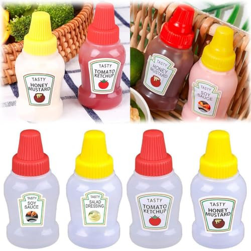 4 Pack Portable Mini Ketchup Bottles, 25ml Condiment Squeeze Bottle,Mini Condiment Squeeze Bottles,Refillable Ketchup Honey Salad Containers Bottles,Honey Sauce Salad Dressing Dispensers for Kitchen