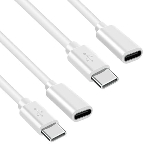 2 PCS Cable de Extensión USB C, 1m, Blanco, Tipo C Macho a Hembra, Cable de Extensión USB C para Cargador Magsafe Tipo C Macho a Hembra, 9V, 2.3A, 480 Mbps