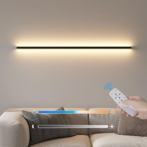 GZZBMY Wandlampe Mit Fernsteuerung LED Wandleuchte Dimmbar Innen Wandbeleuchtung aus Aluminium Modern Minimalistische Schwarz Modern Wandleuchte füR Wohnzimmer Schlafzimmer Treppe Flur (120cm)