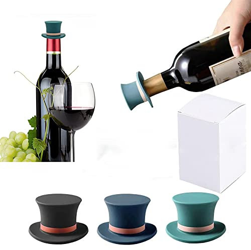 Wine Stoppers, Funny and Reusable Silicone Bottle Caps, Decorative Wine Sealer Preserver Accessory Set for Christmas Holiday, Pack of 3