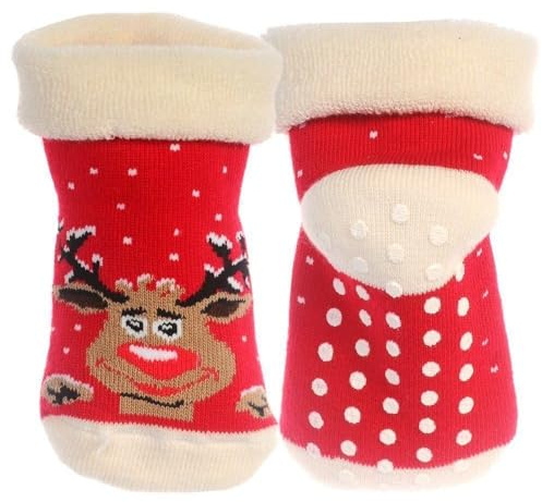 La Bortini Thermosocken für Babys und Kinder – Rutschfeste Antirutschsocken mit Noppen – Warme Weihnachtssocken Kuschelige Genoppte Wintersocken
