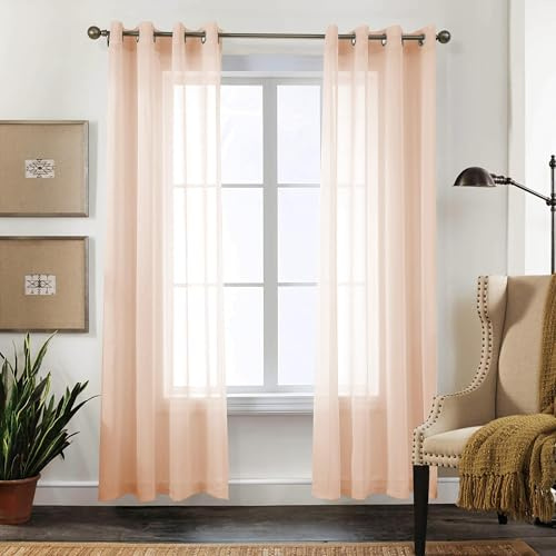 CUCRAF Transparente Gardinen mit ösen Vorhänge Wohnzimmer & Schlafzimmer, H210 x B140cm 2er Set Vorhänge Baby Rosa, Einfarbiger Vorhang Pflegeleichte in Leinenoptik