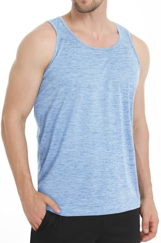 Peakwell Herren Tank Tops Achselshirts Sport Ärmellose T-Shirts Tanktops Schnelltrocknende Fitness Shirts(Himmelblau, XXL)