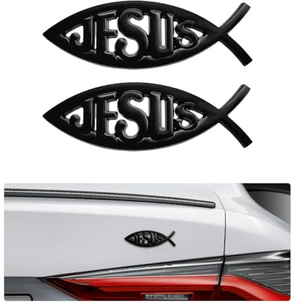 DXNQ 2 x Jesus-Fisch-Aufkleber, 3D-Auto-Aufkleber, christliches Fisch-Symbol, Chrom-Emblem, Glaube, Fisch-Aufkleber, religiöses Metallabzeichen, Auto-Dekoration für LKW, Motorrad, Kühlschrank