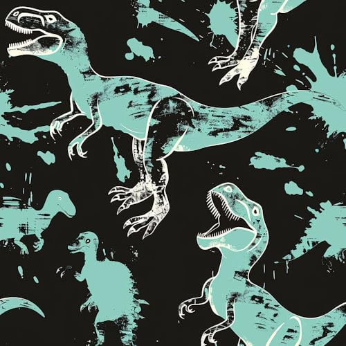 JIAOQSS Papier Peint Adhesif Mural Dinosaure noir dessin animé Art déco Papier Peint Graphique Papier Peint Adhesif Mural Papier Peint Motif Salle de Bain Chambre Salon