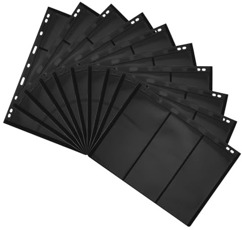 GRIRIW 10er-Pack Doppelseitige Briefmarkenseiten Mit Schwarzer Rückseite Für Briefmarkenalbum-Ordner 3-reihige Sammeleinlageblätter