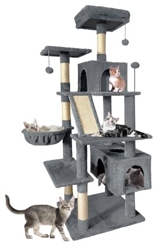 Pempet Multi-level Cat Tower with Condo and Sisal Scratching Post for Indoor 70” (Darkgray)