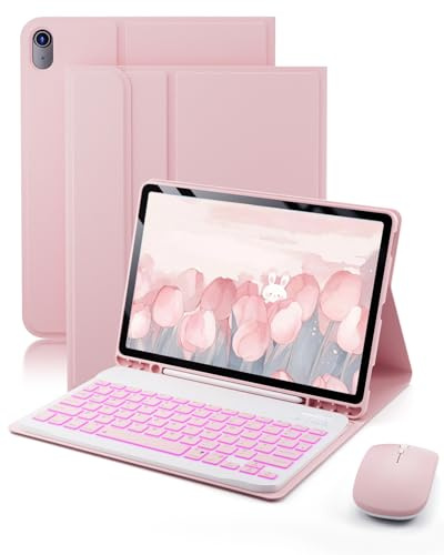 TUNKARMOR Étui avec clavier pour iPad Air 11/5e/4e génération - iPad Air 10,9/11 M3 M2 Air 5 Air 4e génération 2025/2024/2022/2020 - Clavier magique rétroéclairé - Porte-crayon intégré avec souris