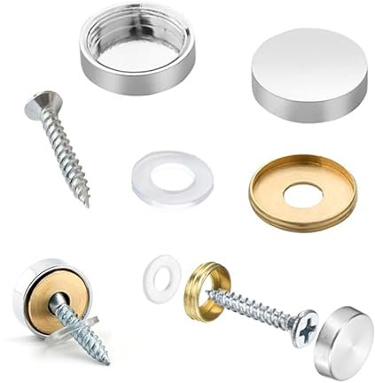 Wopanxye 8 Set 25mm Mirror Screws with Decorative Cap Brass Chrome Cover Stainless Steel Nails w/Washer for Coffee Tables Bath Plates Wardrobes Wood Furniture Bathroom Panels Glass Signboard, Silver