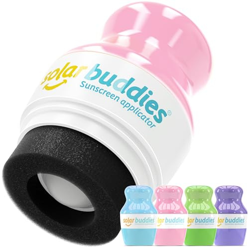 Solar Buddies Sunscreen Applicator - Blue, Pink, Green & Purple - BPA-Free Refillable Roll on Sponge Sunscreen, Suncream & Lotion Applicator For Kids & Adults - Holds 3.4fl oz