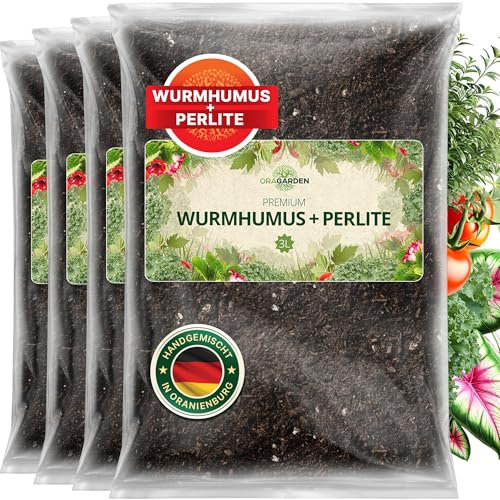 ORAGARDEN Wurmhumus mit Perlite für lockeren Boden 12L - Pflanzenerde für gesunde Pflanzen und Garten