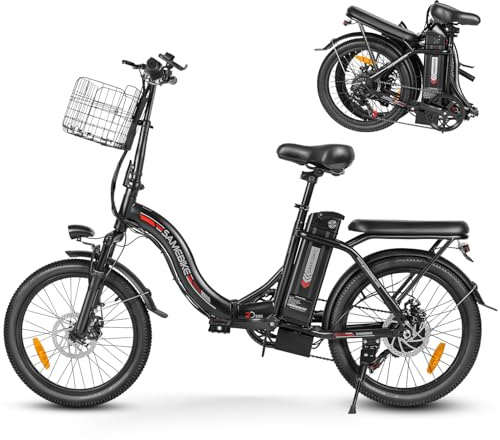 SAMEBIKE CY20 Klapp Elektrofahrrad, 20 * 2,35 Zoll Reifen, Abnehmbarer 36V 468kwh Akku, 60–110 km Reichweite, 25 km/h E-Bike mit Federgabel, Scheibenbremsen, kostenlosem Korb & Handyhalter