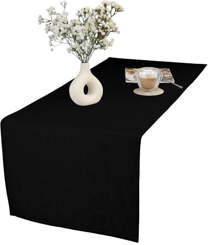 invitta Tischläufer 50x150 cm Schwarz Baumwolle Polyester Mischung 230 g/m2 - Hochwertig, Elegante Leinenoptik, Fleckenschutz Cotton Tischtuch mit Lotuseffekt, Pflegeleicht, O1-P130