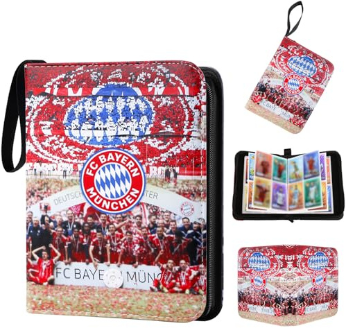 Fussball Karten Sammelalbum- 400 Taschen Fussball Sammelkarten Album- Wasserdichter Karten Album Hefte Halter Ordner Buch Hüllen mit Reißverschluss Tragegriff, Heft Ordner Weihnachten Geschenk Kinder