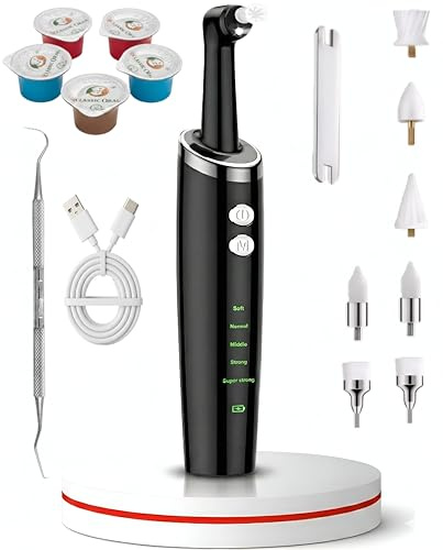 Electric Tooth Polisher, Plaque Remover for Teeth, Tooth Stain Tartar Remover, Teeth Cleaner, Dental Cleaning Kit for Tooth Whitening, 5 Modes, Rechargeable & LED Light (Black)
