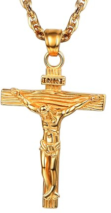 PROSTEEL Cross Necklace for Men, Jesus Crucifix Cross Pendant with Adjustable Chain Hypoallergenic Gold Plated Christian Jewellery Gift (with Gift Box)