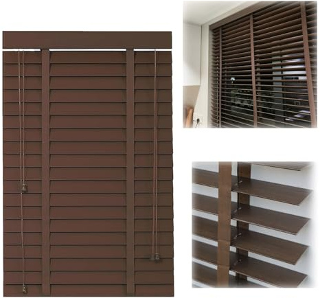 Holz Jalousien für Fenster Holzjalousie 50 mm Lamellen, Horizontal Sichtschutz Jalousette 50 65 80 90 100 135 160 145 210 cm, Verdunkelung Venezianische Jalousetten für Home Office(Coffee Brown)