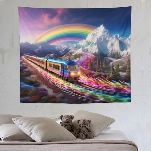 Rainbow Zug Wandteppich Kunst Wandteppiche Aesthetic Wand Teppiche,für Wohnzimmer Tapestry Schlafzimmer Tapisserie Schlafsaal Deko 130×150cm