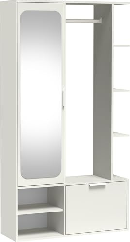 WFL GROUP Garderobe mit Spiegel, Kleiderstange und Ablagen – Flurgarderobe 100 cm für Flur und Eingangsbereich – Universell Montierbar, Links/Rechts – Weiß