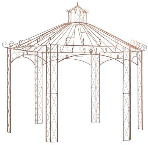 LoogCape Gazebo da giardino in ferro battuto, marrone antico, 4 m x 4 m, design ad arco con altezza grondaia 222 cm, gazebo per rose e piante rampicanti, protezione solare per terrazza e giardino