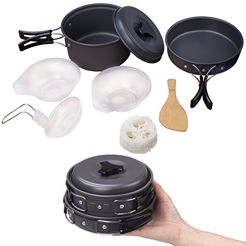 Diealles Camping Kochgeschirr Set, Camping Kochgeschirr Topf für Outdoor Camping,Wandern, Backpacking Kochen,Geeignet für 1-2 Personen