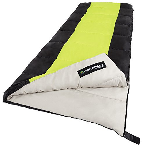 Wakeman Outdoor Schlafsack 2-Jahreszeiten mit Tragetasche für Erwachsene und Kinder, Otter Tail Schlafsack (Neongrün) (für Camping und Festivals)