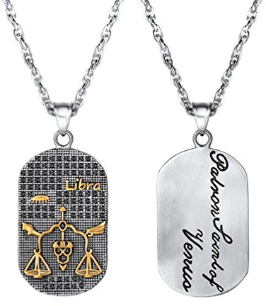 PROSTEEL Anhänger Halskette, Sternbilder Sternzeichen Waage Dog Tag Erkennungsmarke Anhänger mit Kette, Edelstahl Horoskop Astrologie Halsschmuck