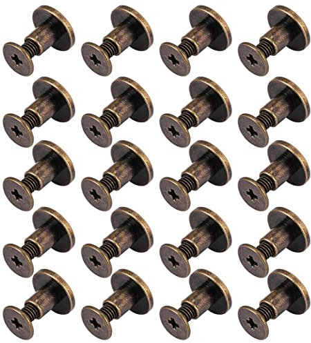 Confezione Rivetto a Bottone Anello 20 Pezzi in Ottone Testa Piatta Viti Chiodo Rivetti Bronzo Metallo Fai da Te in Pelle Artigianale per Cintura Cinghia Borsa Scarpe Decorazione (6.5mm)